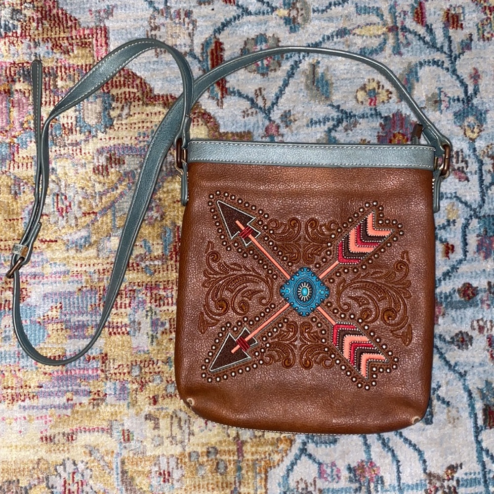 Wild Wear | Brown and Turquoise Western Crossbody Bag